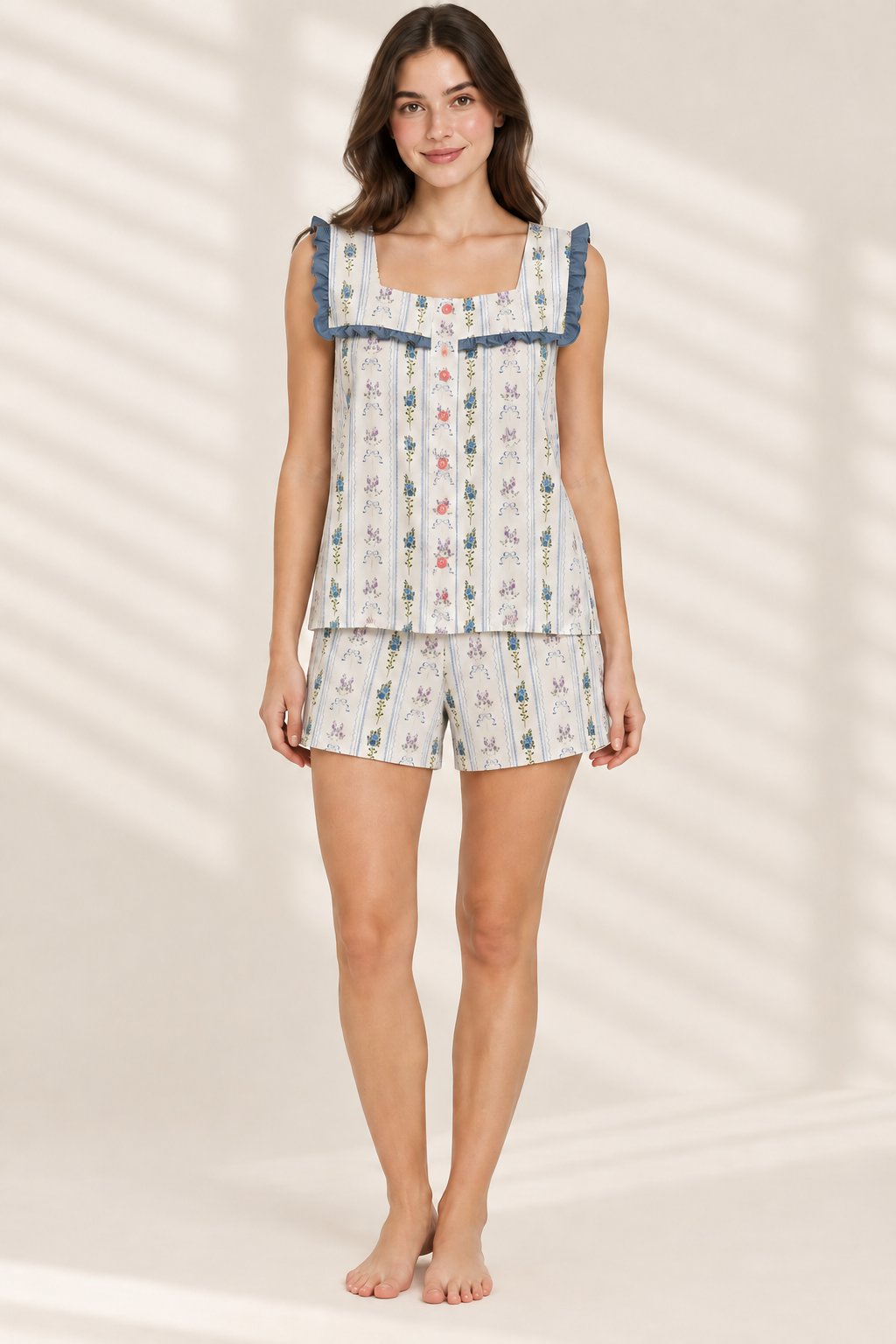 DITSY FLORAL PRINT - FRILLY TRIM TOP SHORTS PJ SET