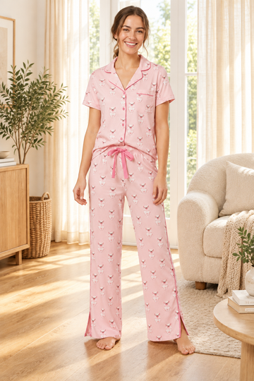 Pink Piglets - 2-Piece Notch PJ Set Side Slit 