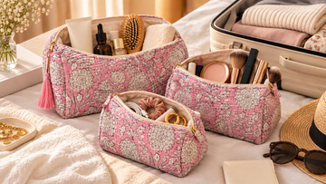 Blush Botanical Quilted Pouch Trio