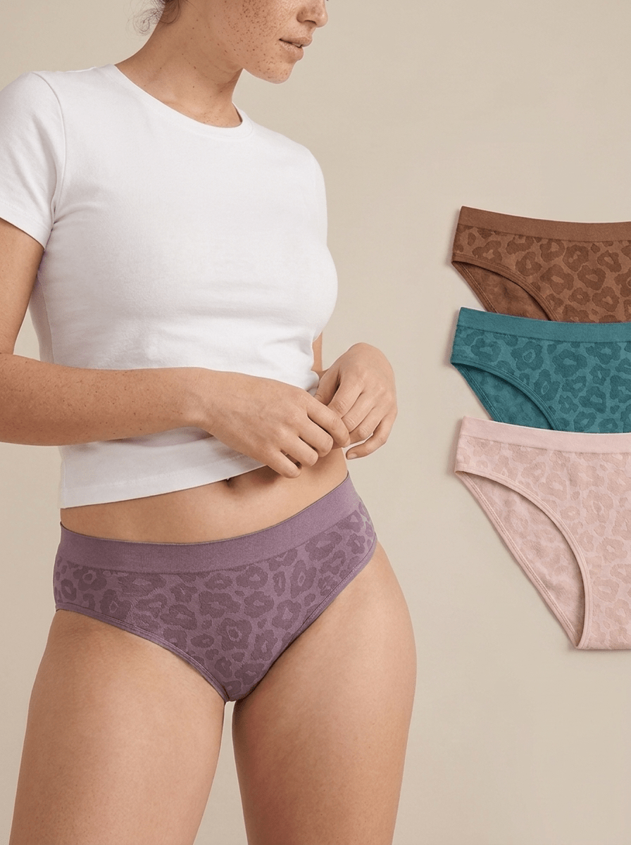 4 PK - Women's Seamless Jacquard Underwear - Leopard Multi - Haute Dreamz