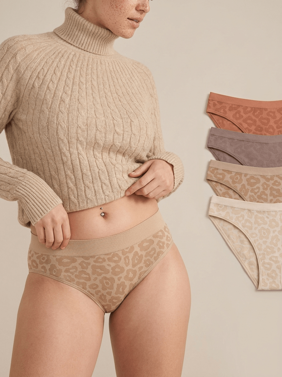 4 PK - Women's Seamless Jacquard Underwear - Leopard Tonal - Haute Dreamz