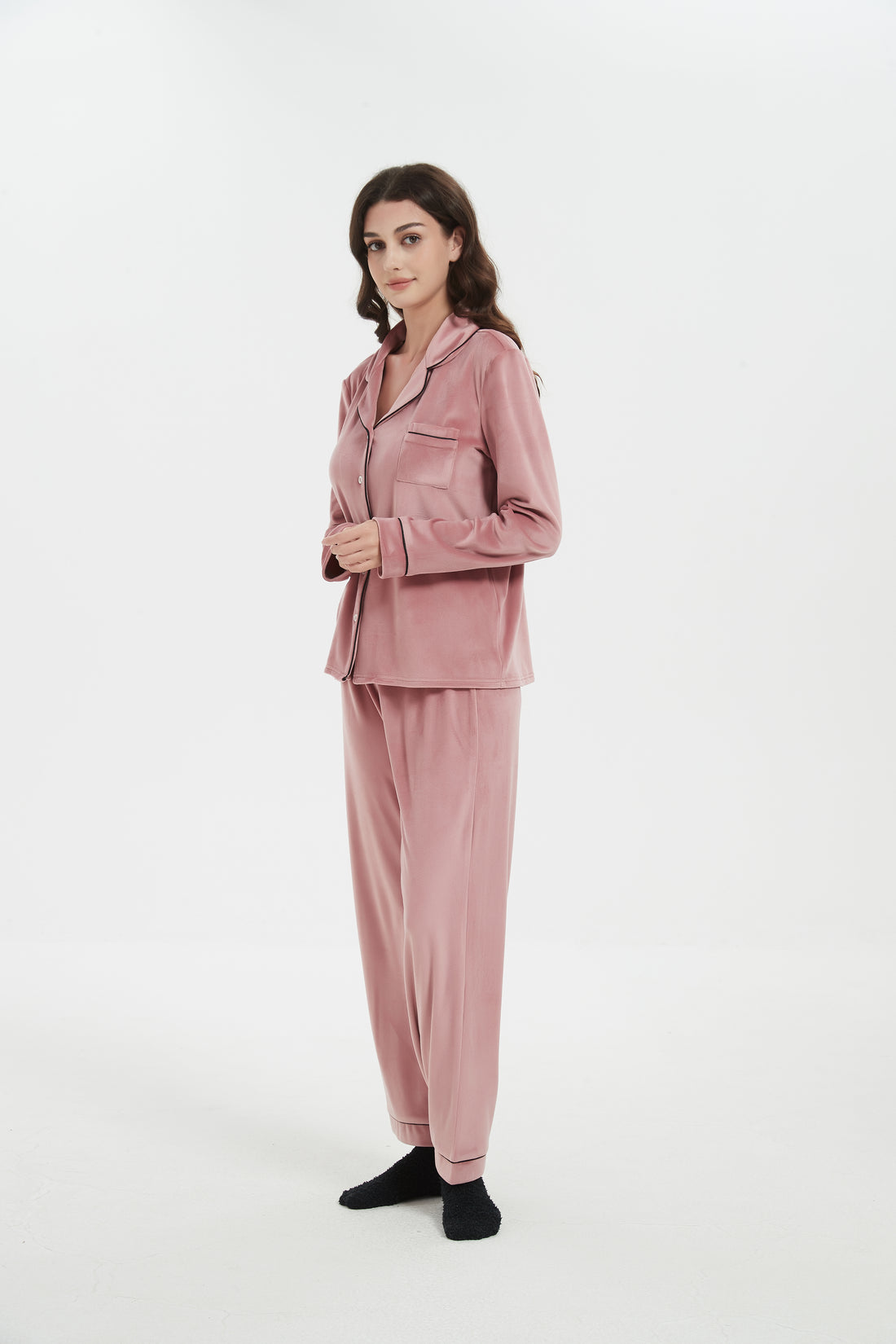 Velour Plush Pajama Set with Socks