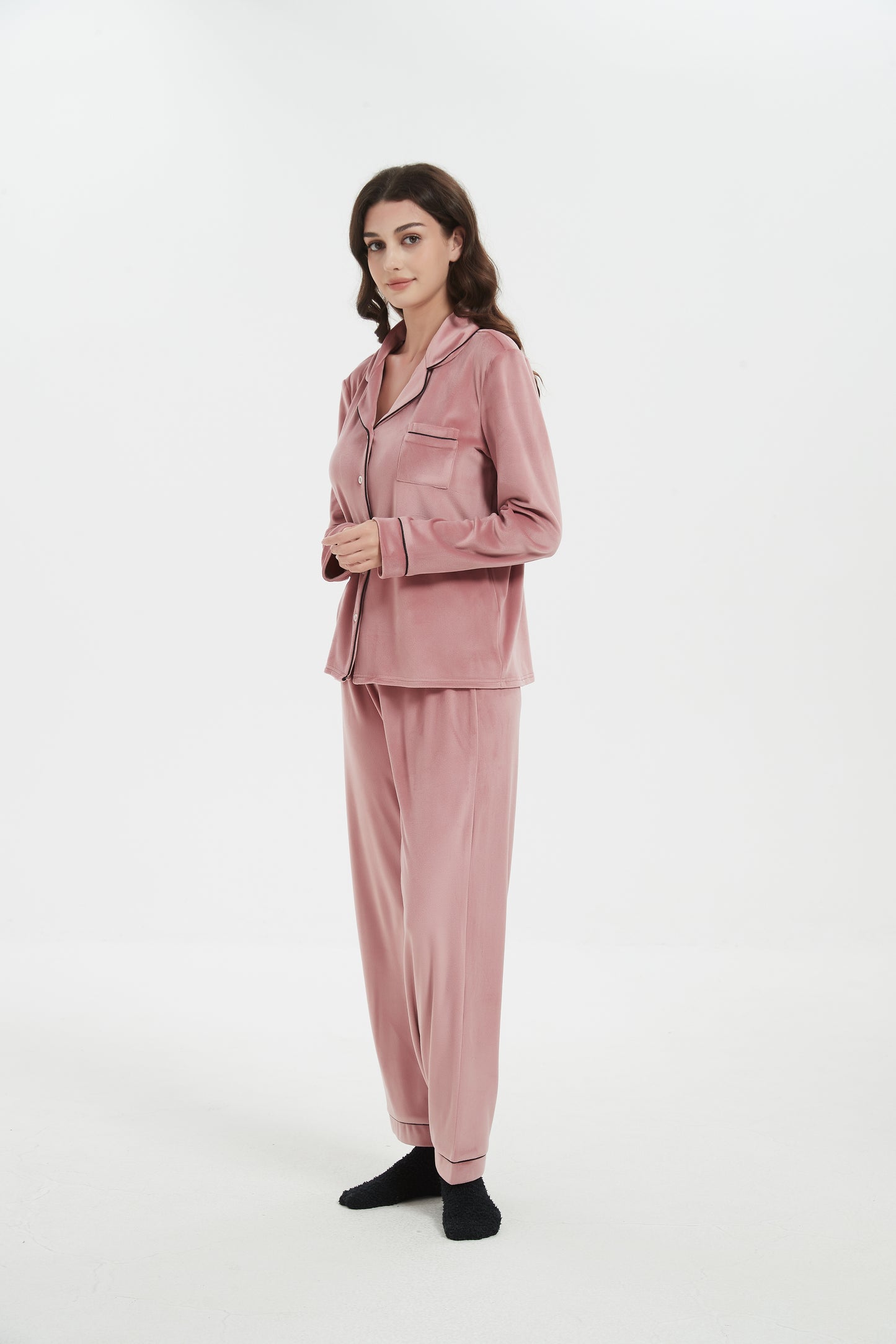 Velour Plush Pajama Set with Socks