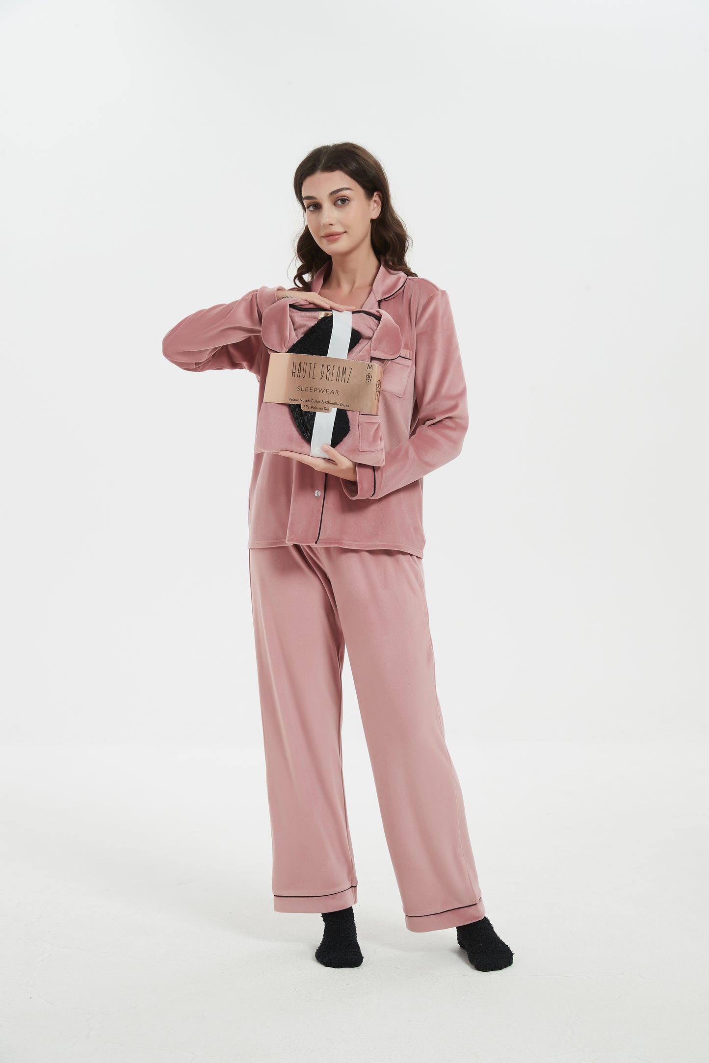 Velour Plush Pajama Set with Socks