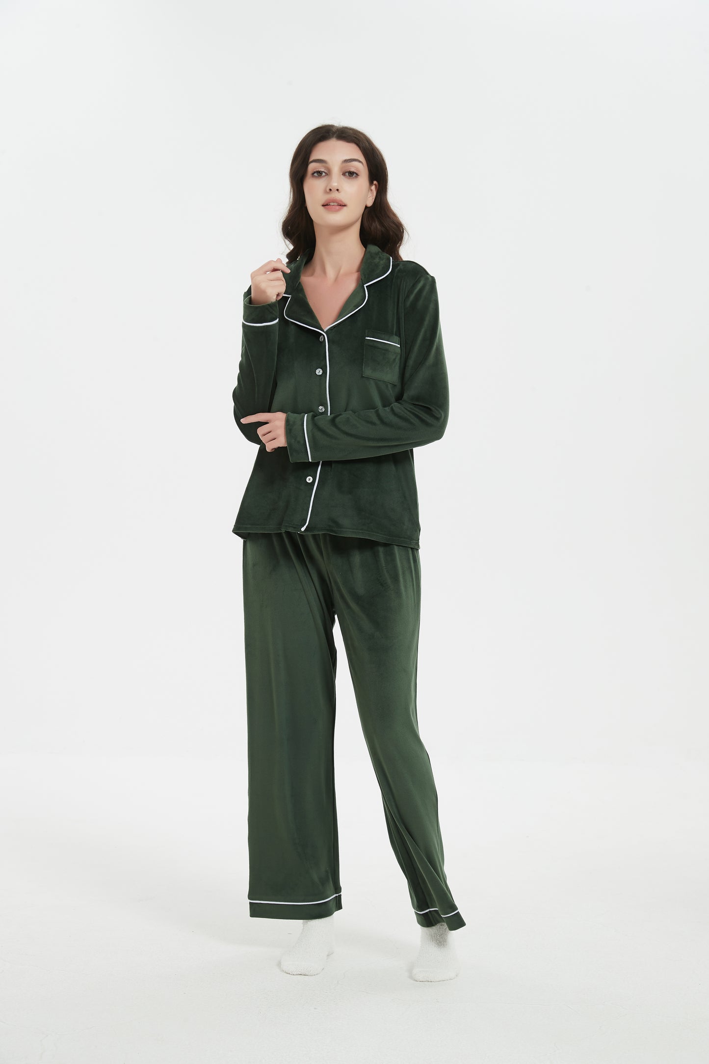 Velour Plush Pajama Set with Socks