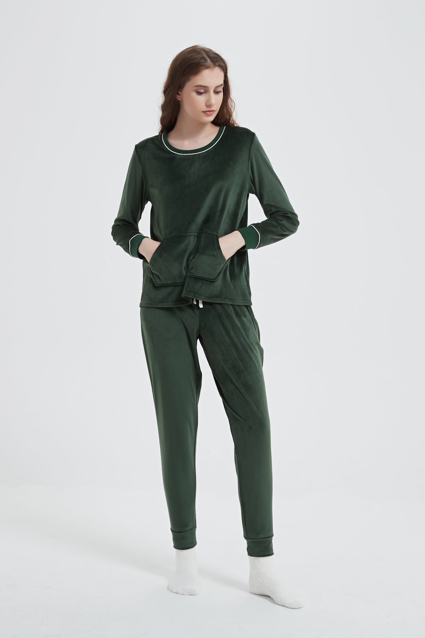 Velour Plush Jogger PJ Set with Socks