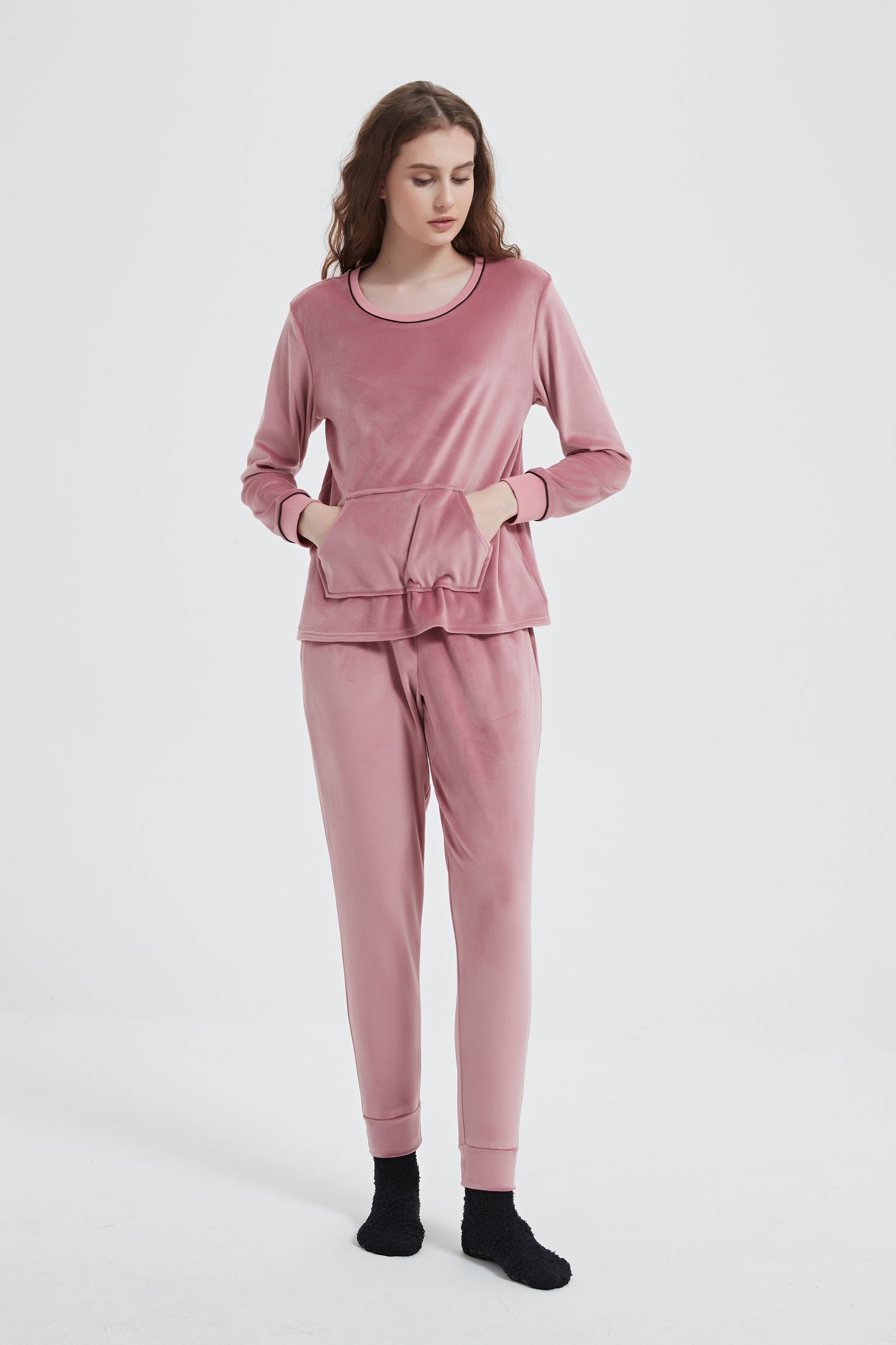 Velour Plush Jogger PJ Set with Socks