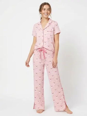 Pink Piglets - 2-Piece Notch PJ Set Side Slit 