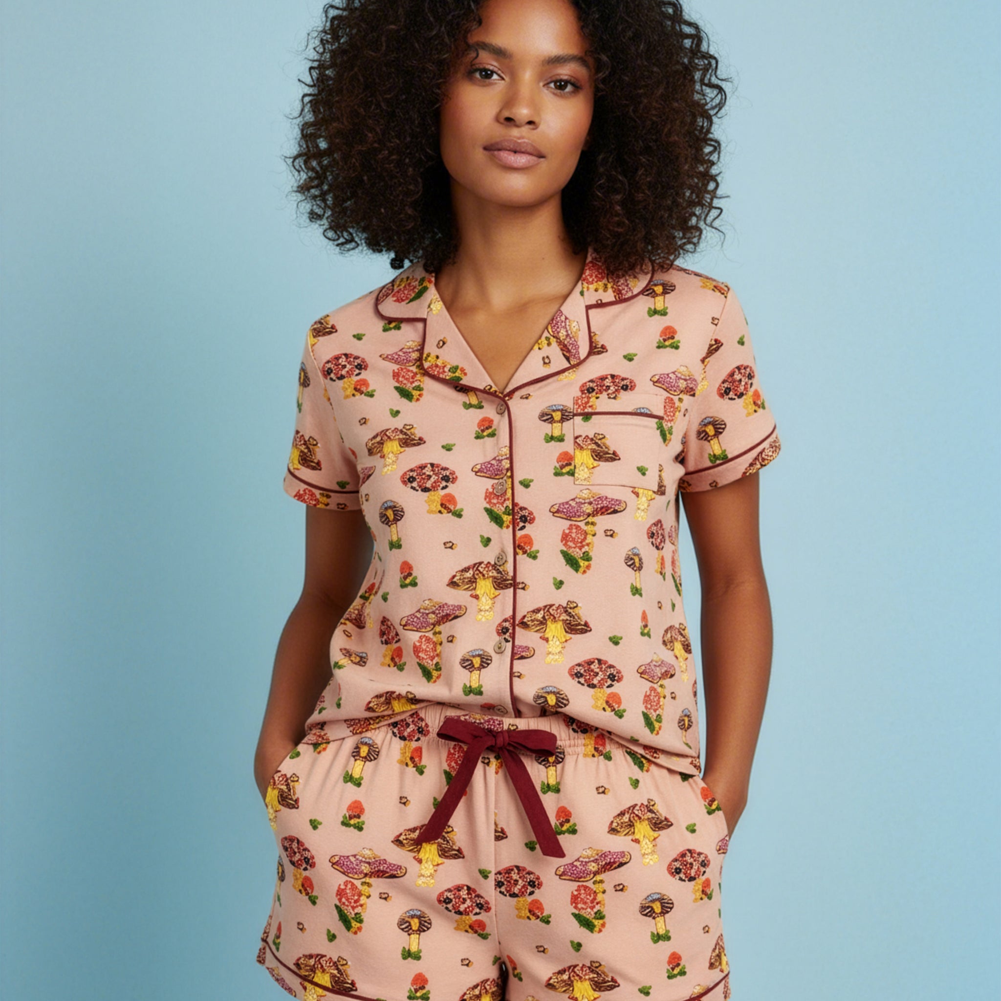 Mauve Mushroom Notch Collar Short Set