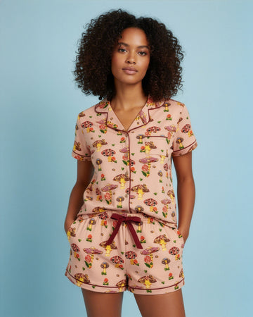 Mauve Mushroom Notch Collar Short Set