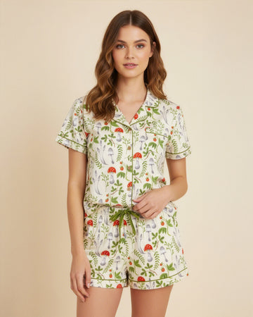 Green Mushroom Notch Collar Short Set