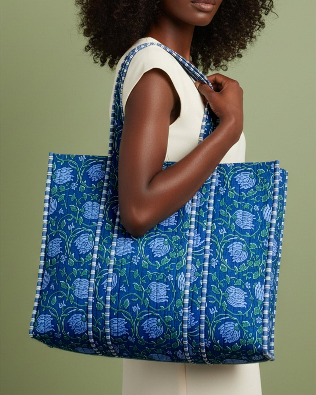 Blue Rose Quilted Tote Bag - Haute Dreamz
