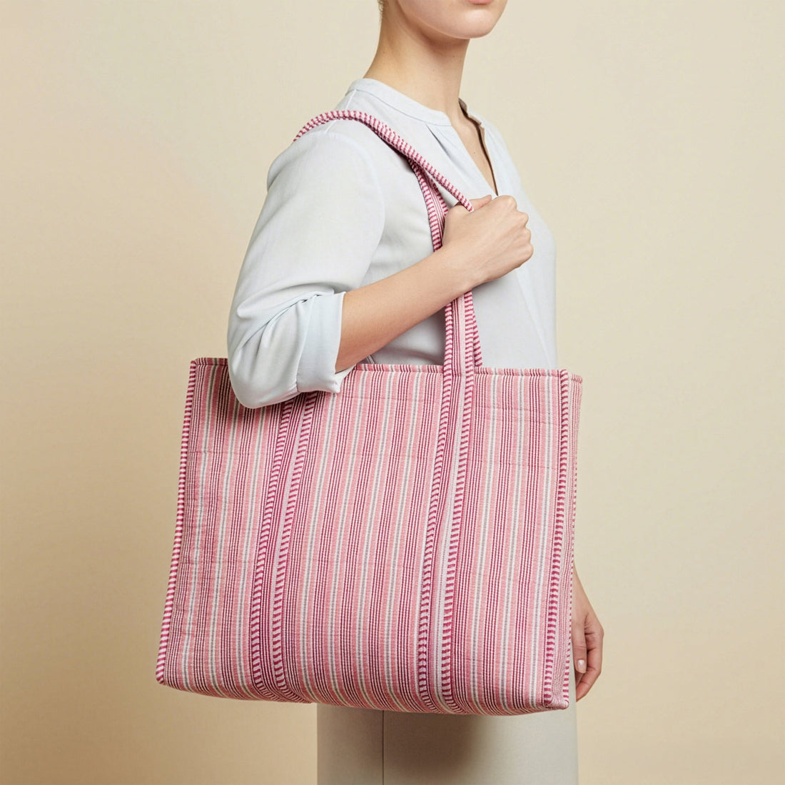 Blush Stripe Quilted Tote Bag - Haute Dreamz