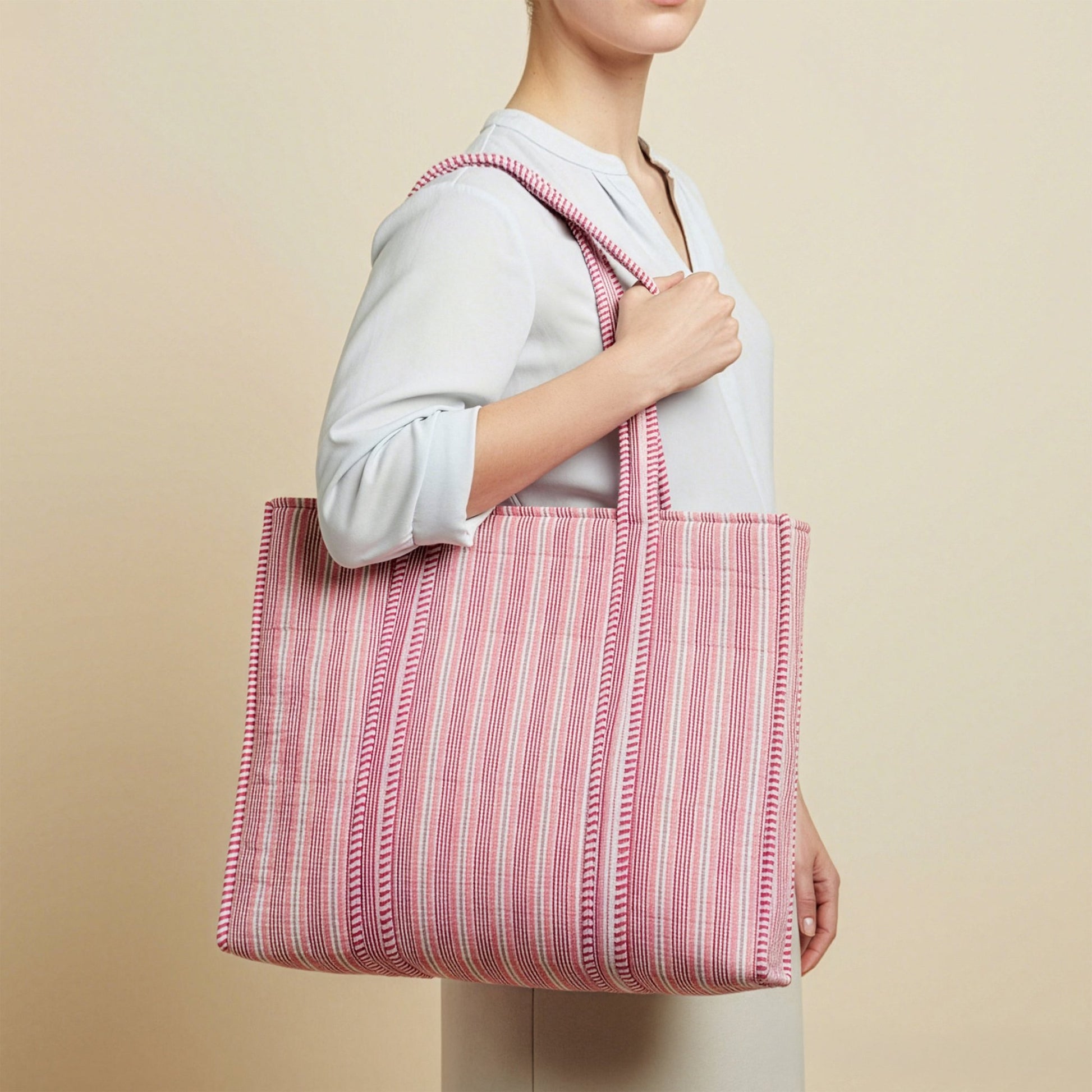 Blush Stripe Quilted Tote Bag - Haute Dreamz