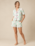 Bunny Flower on Gingham - Short Sleeve Notch Collar Shirt & Short PJ set - Haute Dreamz