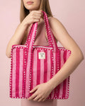 Candy Pink Stripe Quilted Tote Bag - Haute Dreamz