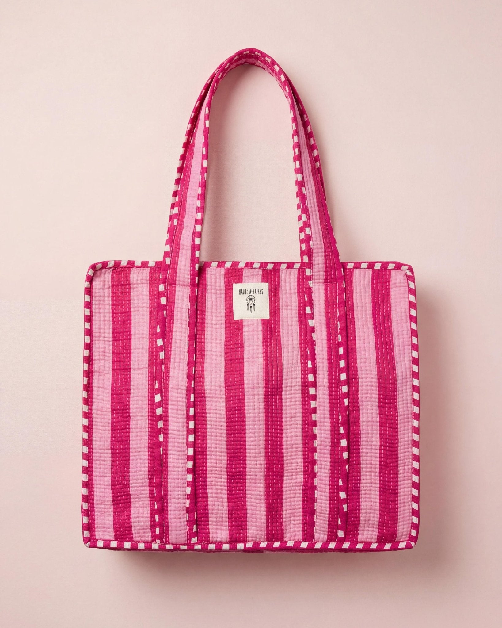 Candy Pink Stripe Quilted Tote Bag - Haute Dreamz