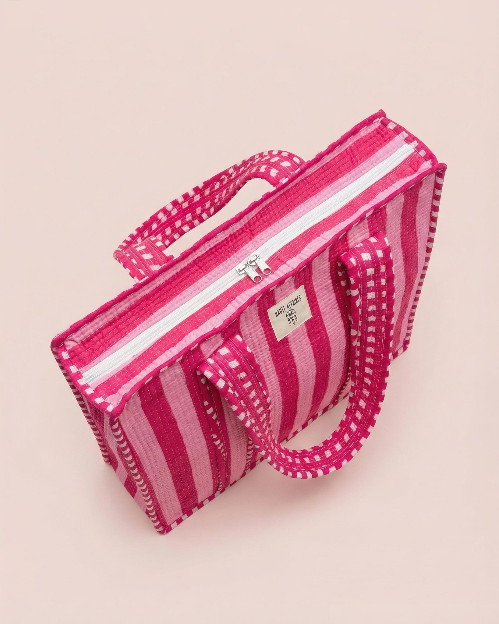 Candy Pink Stripe Quilted Tote Bag - Haute Dreamz