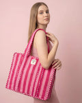 Candy Pink Stripe Quilted Tote Bag - Haute Dreamz