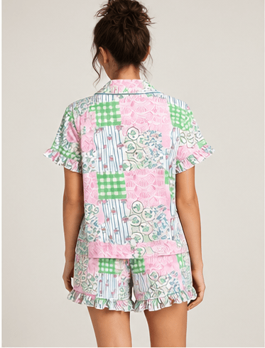 COLLAGE MIX PRINT - SHORT SLEEVE SHIRT & SHORTS PJ SETS - Haute Dreamz