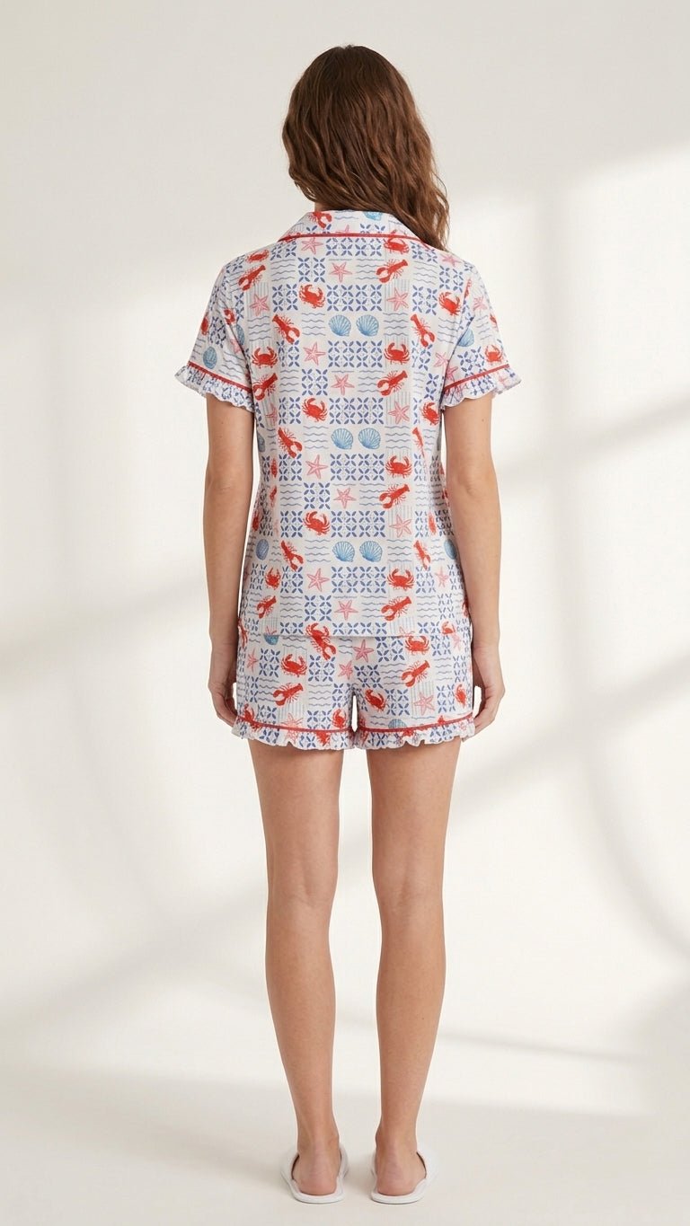 CRAB LOBSTER PRINT - SHORT SLEEVE NOTCH COLLAR SHORT SET - Haute Dreamz