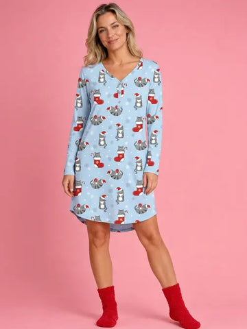 HOLIDAY - 2 PK Cat Lover Sleepshirt with Chenille Sock