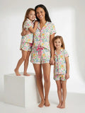 Ditsy Floral Printed Notch Collar Shirt & Short PJ Set- Coordinating Mommy & Me Set - Haute Dreamz