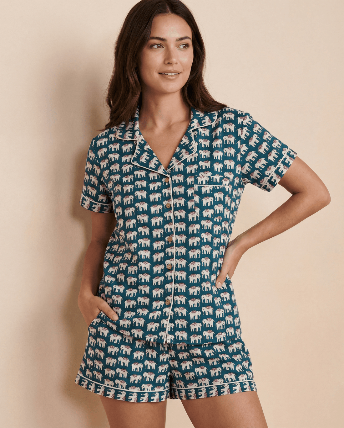 Elephant Cotton Notch Collar Short Set - Haute Dreamz