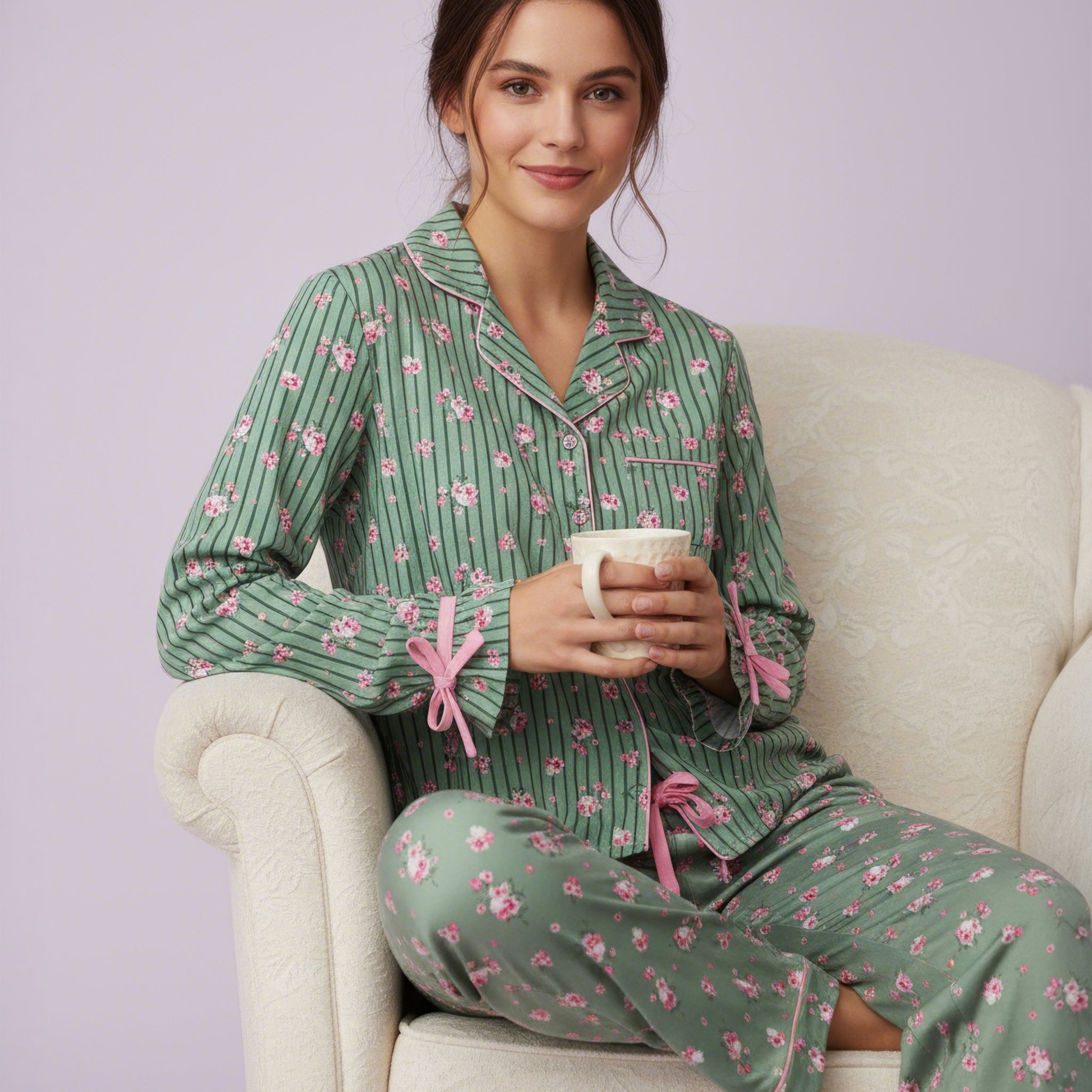 Romantic Ditsy Stripe Notch Collar Set