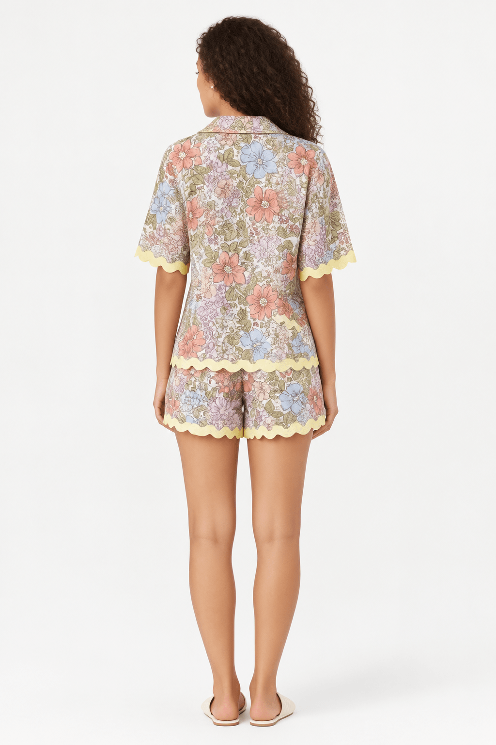 FLORAL RIC RAC SHORT SLEEVE NOTCH COLLAR SHORT SET  - Haute Dreamz