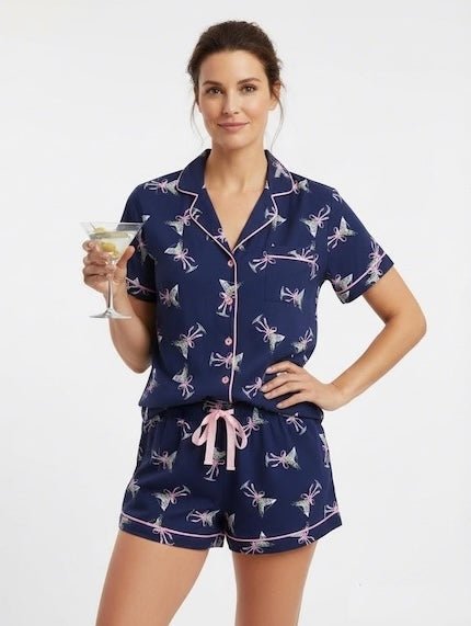 Gin Bow Martini Notch Collar Short Set - Haute Dreamz