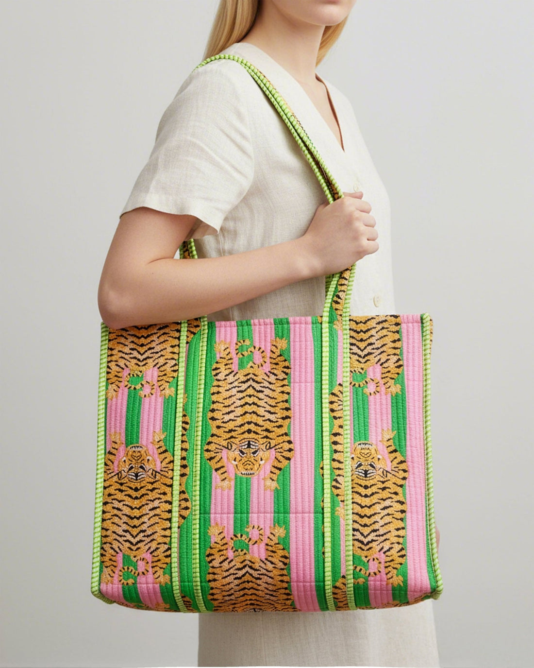 Green Tiger Stripe Quilted Tote Bag - Haute Dreamz