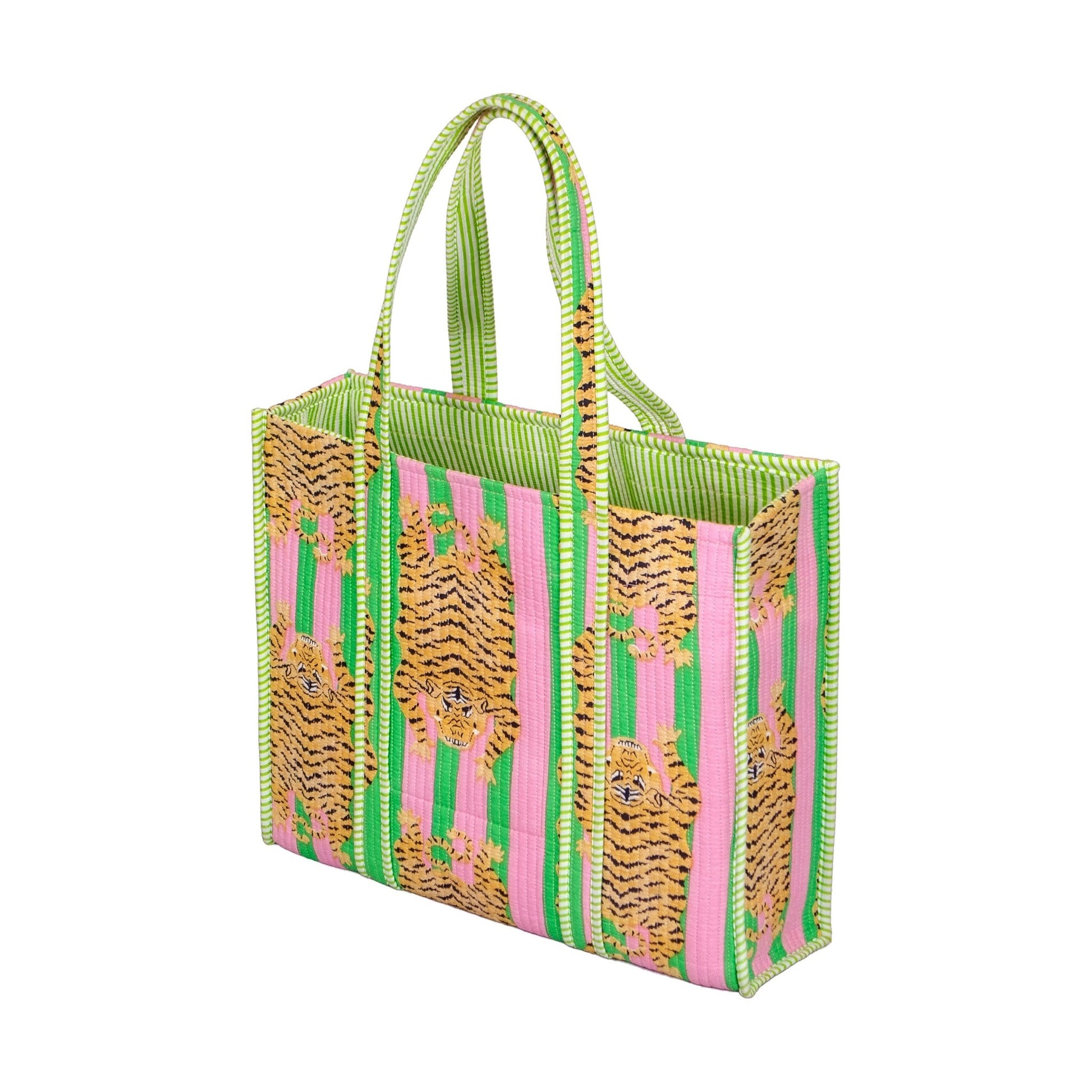 Green Tiger Stripe Quilted Tote Bag - Haute Dreamz