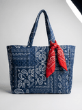 Hand-Block Bandana Print Quilted Cotton Tote Bag w/Scarf - Haute Dreamz