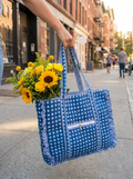 Hand Block Gingham Cotton Quilted Bag: Bohemian Frill shoulder Tote - Haute Dreamz