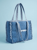 Hand Block Gingham Cotton Quilted Bag: Bohemian Frill shoulder Tote - Haute Dreamz