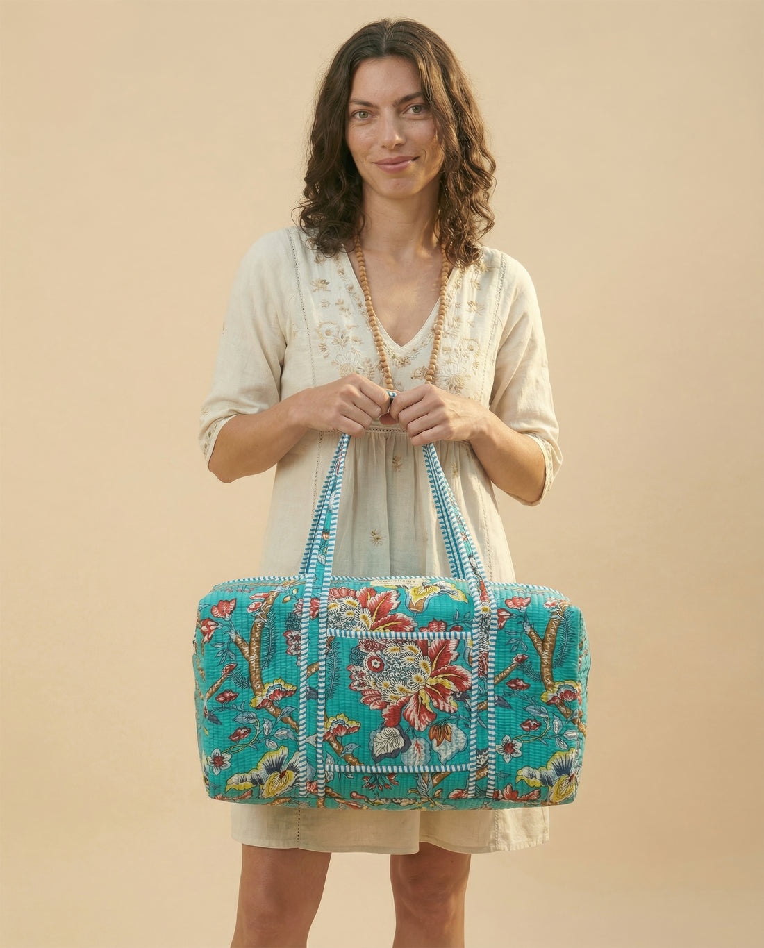 Turquoise Bloom Quilted Weekender