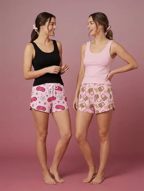 HOLIDAY - 2 PK Fun Printed Shorts with Bonus Scrunchie - Haute Dreamz