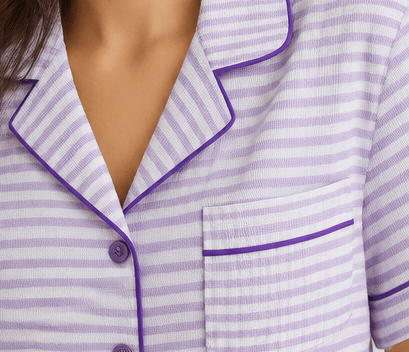Lavender Stripe Notch Collar Set - Haute Dreamz