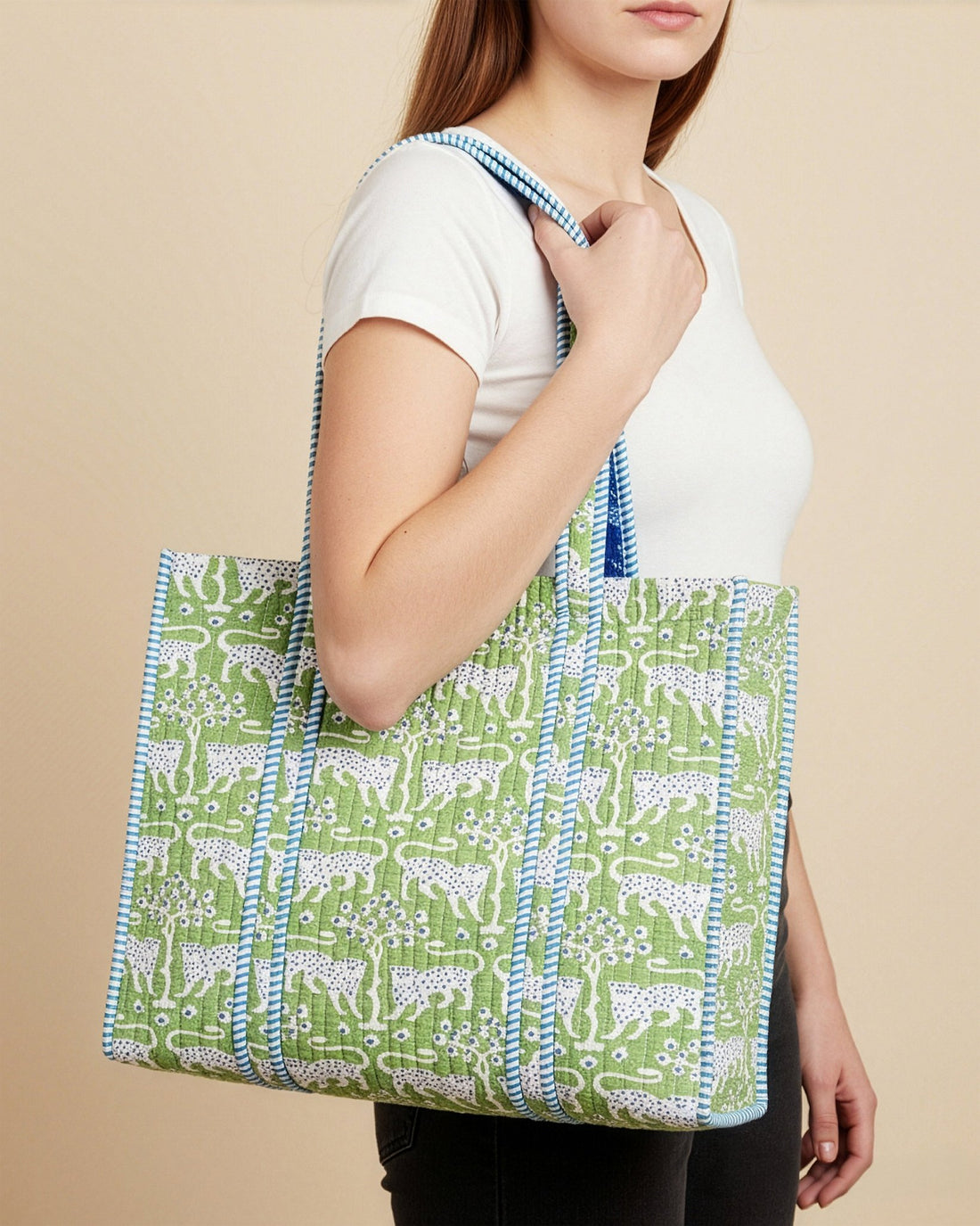 Leopard Grove Quilted Tote Bag - Haute Dreamz