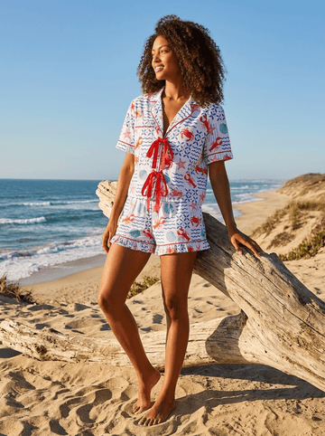 LOBSTER By the Sea - Frilly SS Notch Collar short set - Haute Dreamz