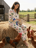 Long Seelve Tie trim Pj Set - Whimsical Chicken garden - Haute Dreamz