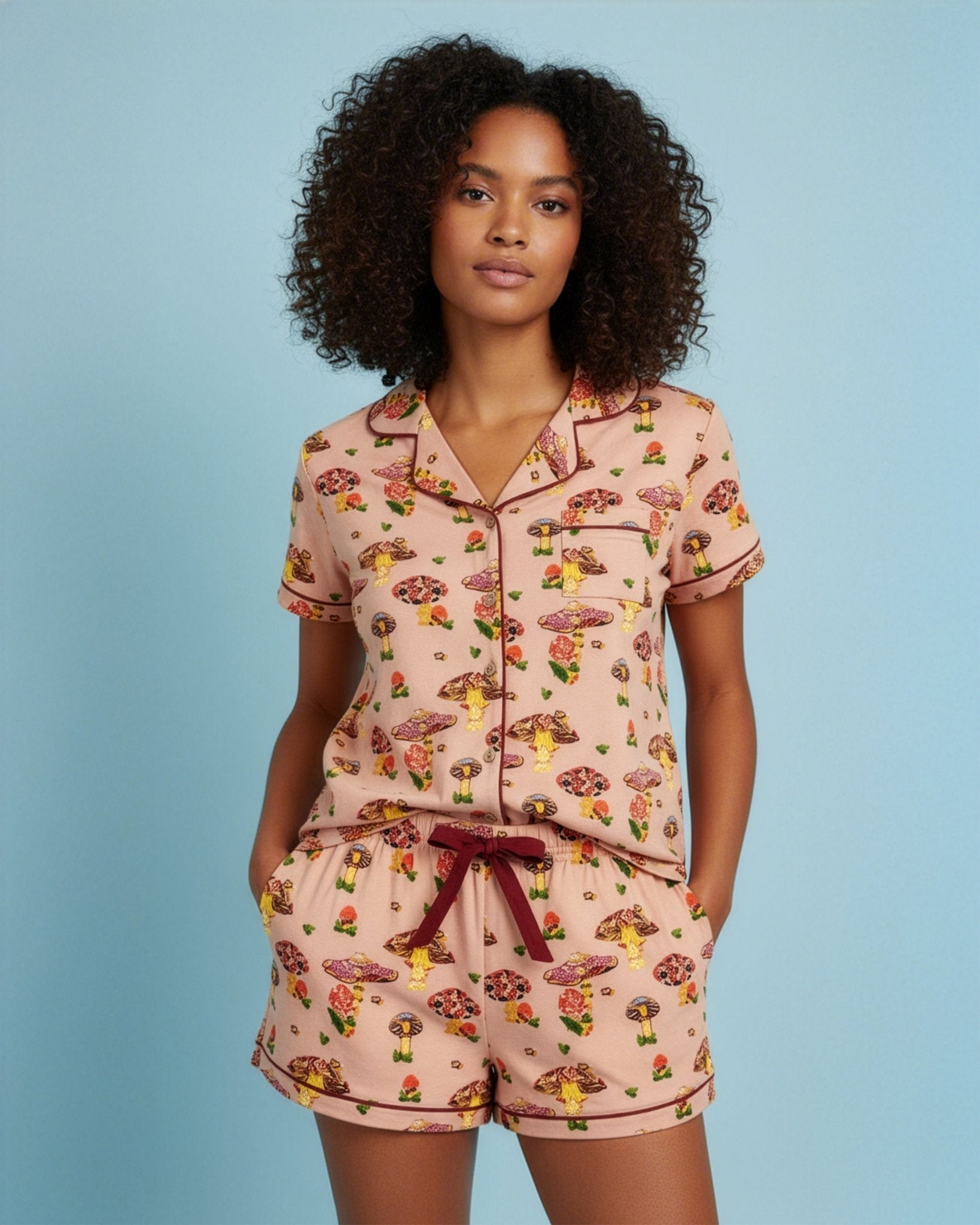 Mauve Mushroom Notch Collar Short Set - Haute Dreamz