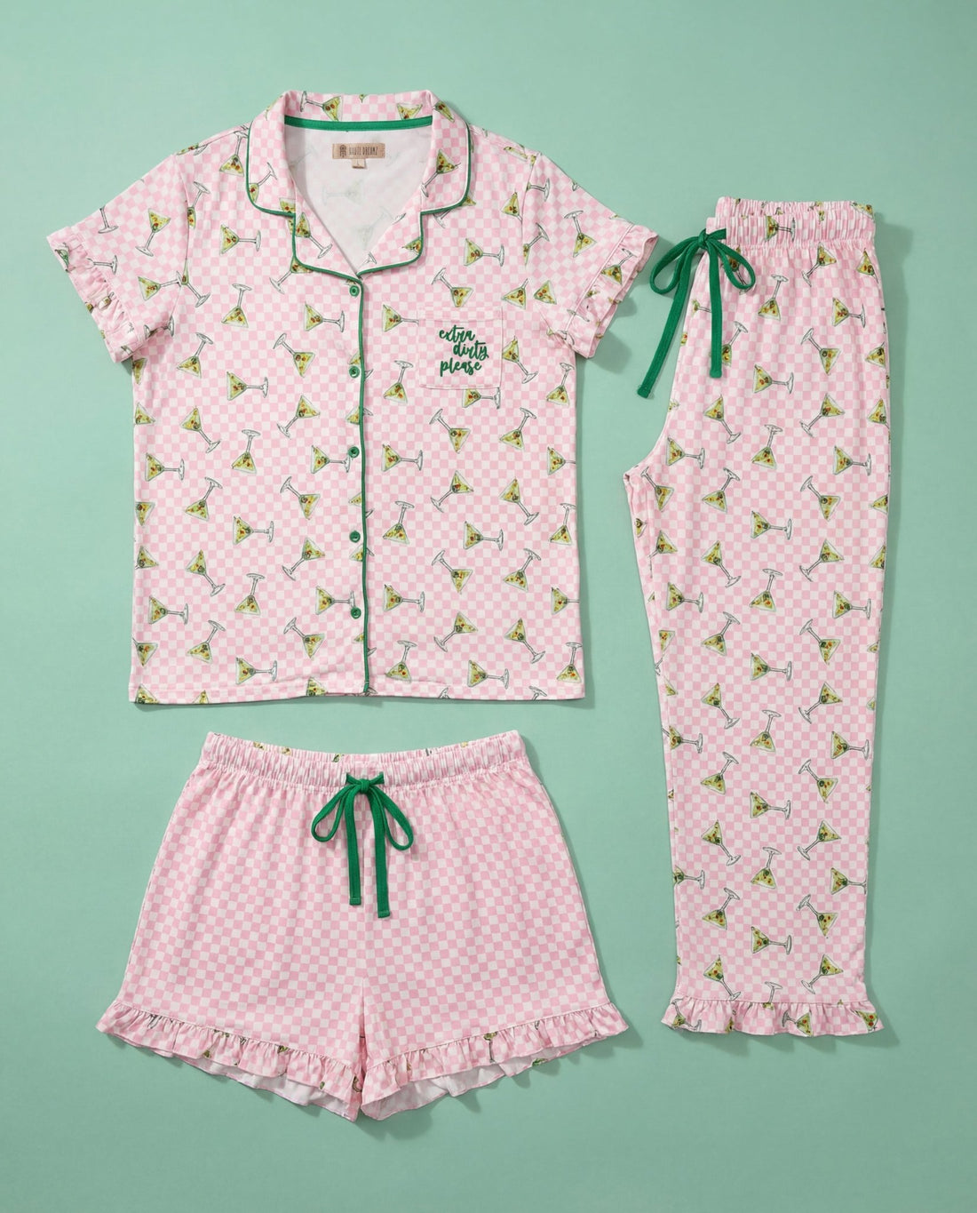 Pink Dirty Martini 3 - Piece Frilly Pajama Set - Haute Dreamz