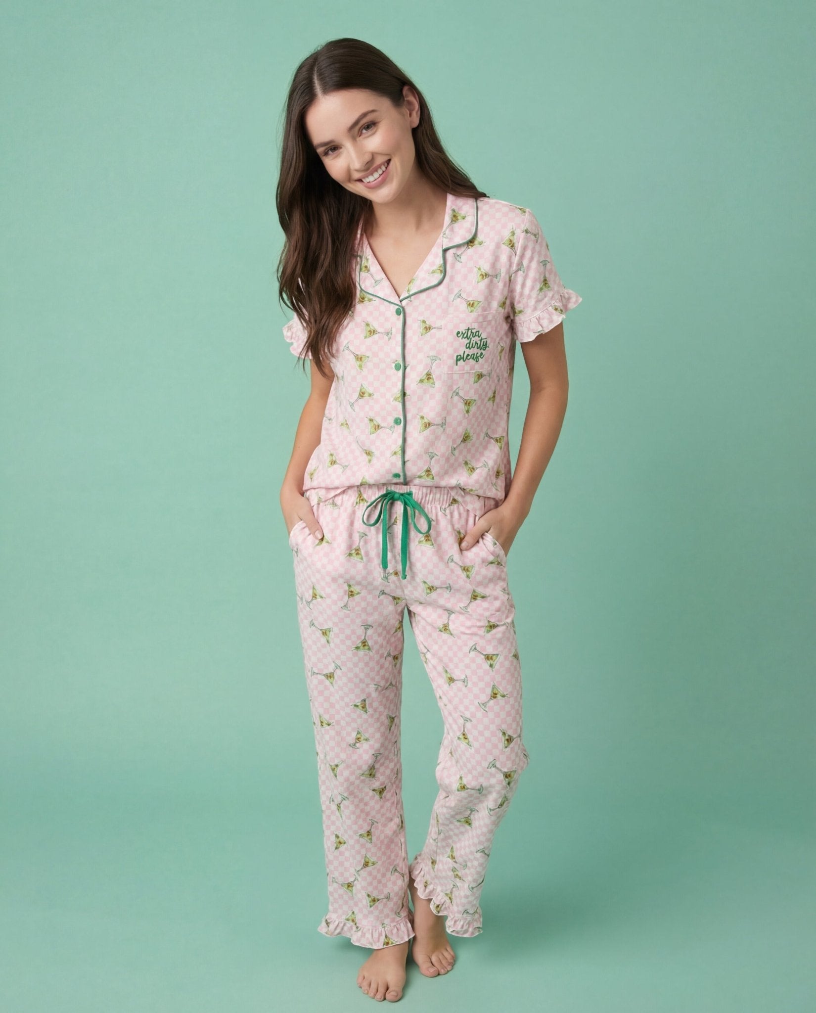 Pink Dirty Martini 3 - Piece Frilly Pajama Set - Haute Dreamz
