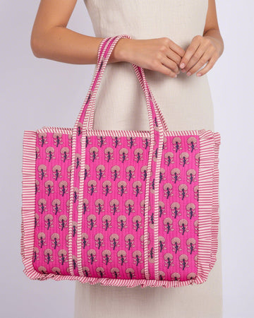 Pink Floral Quilted Tote Bag - Haute Dreamz