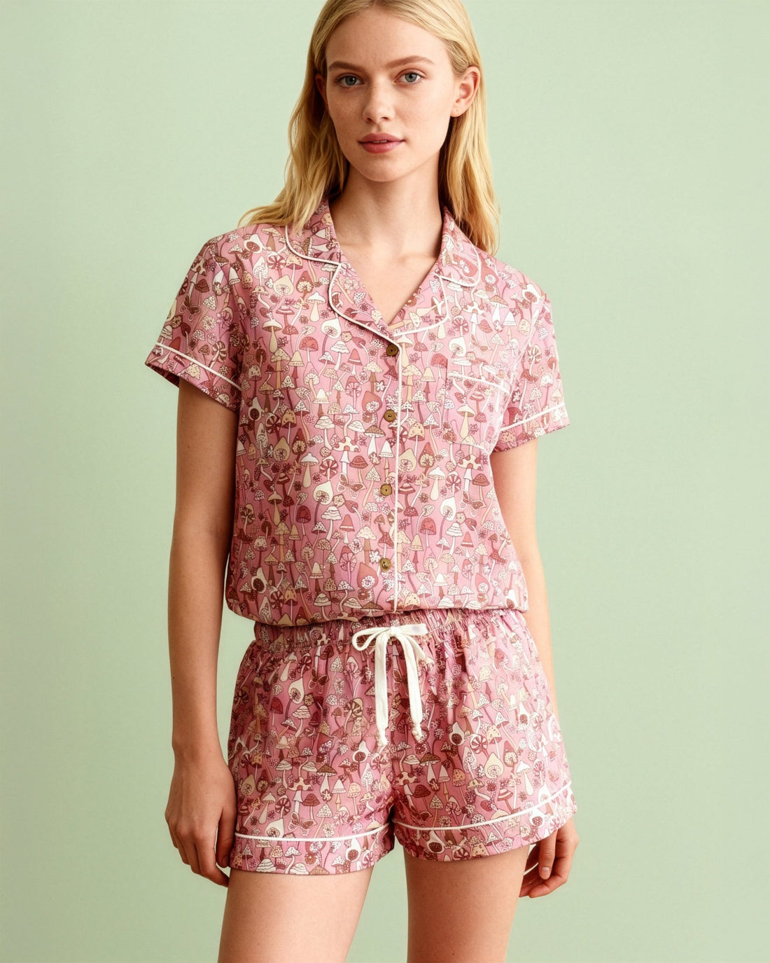 Pink Mushroom Notch Collar Short Set - Haute Dreamz