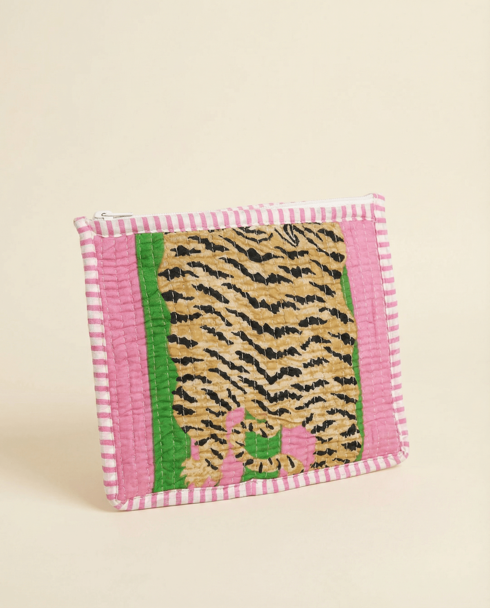 Pink Tiger Stripe Quilted Pouch - Haute Dreamz