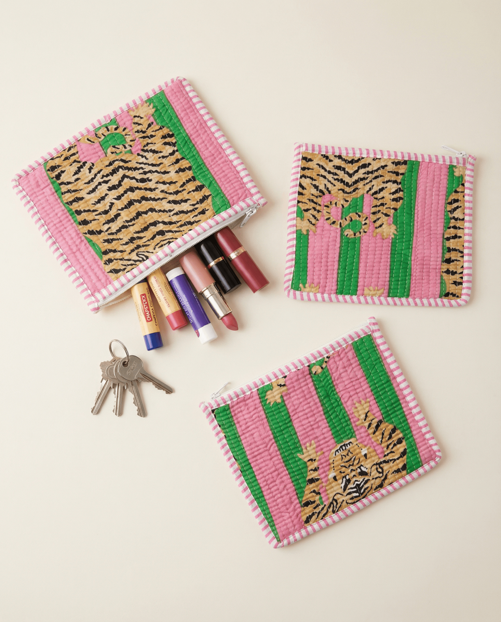 Pink Tiger Stripe Quilted Pouch - Haute Dreamz