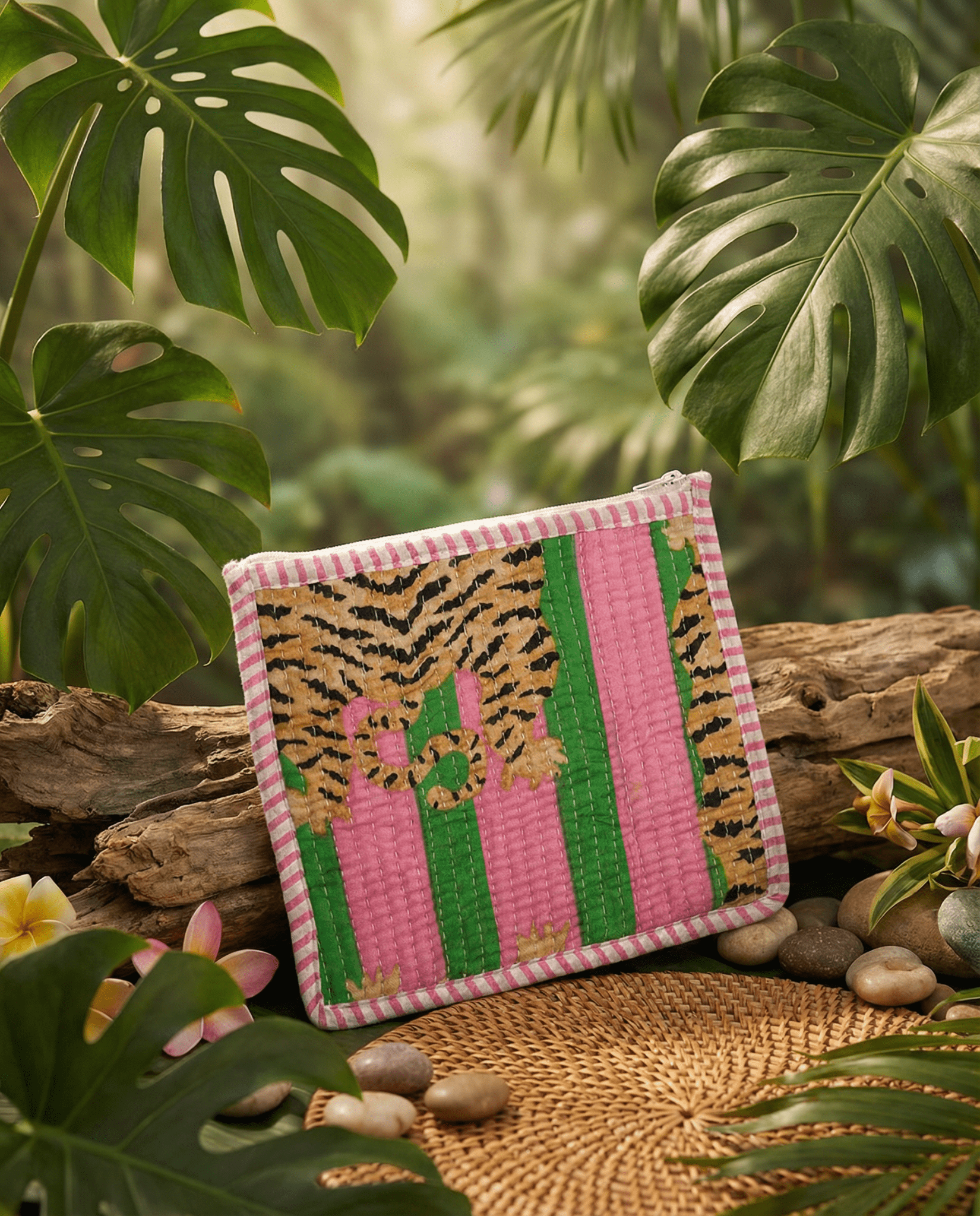Pink Tiger Stripe Quilted Pouch - Haute Dreamz